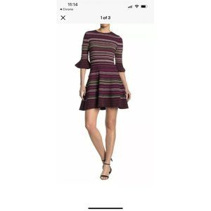 NWT Ted Baker Size 3 Ottoman Skater Dress Stripe Dark Blue